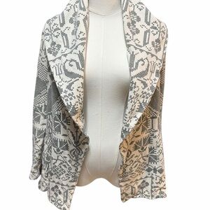 Free People Cream Folk Art Cross Stitch Peacock Bird Floral Sweater Cardigan XS